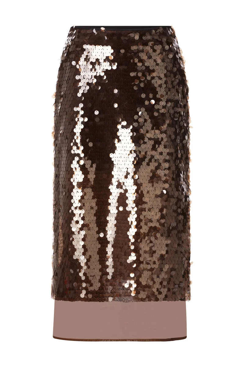 Sequin Midi Skirt, golden moss