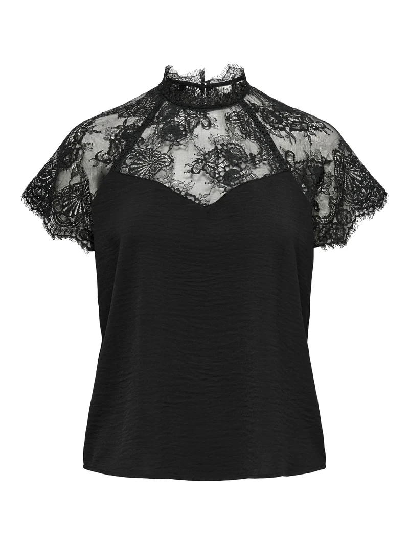 JDYLION S/S LACE TOP WVN DIA, Black