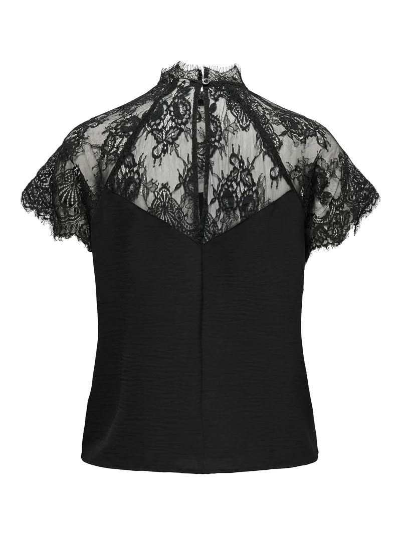 JDYLION S/S LACE TOP WVN DIA, Black