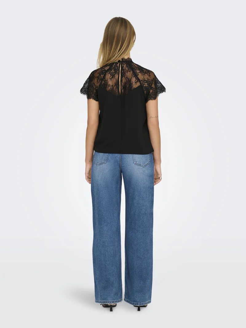 JDYLION S/S LACE TOP WVN DIA, Black