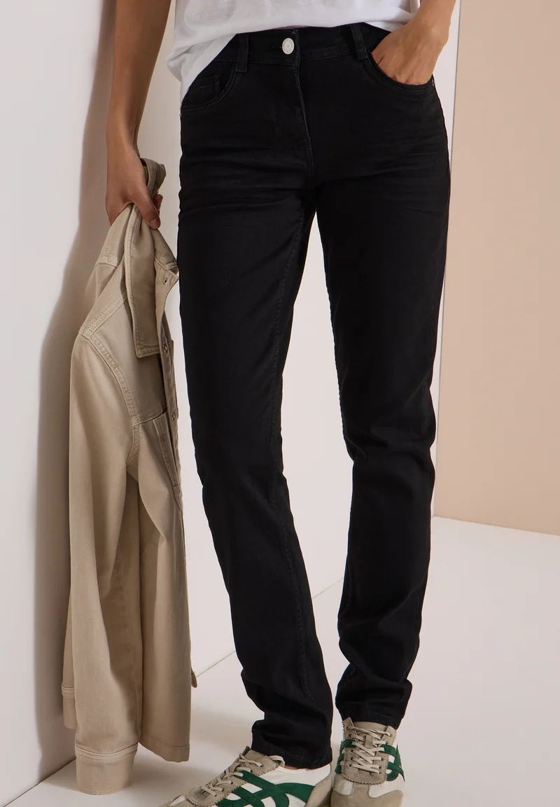 CECIL - Mid Waist Straight Leg Jeans im Casual Fit - Farbe: Black