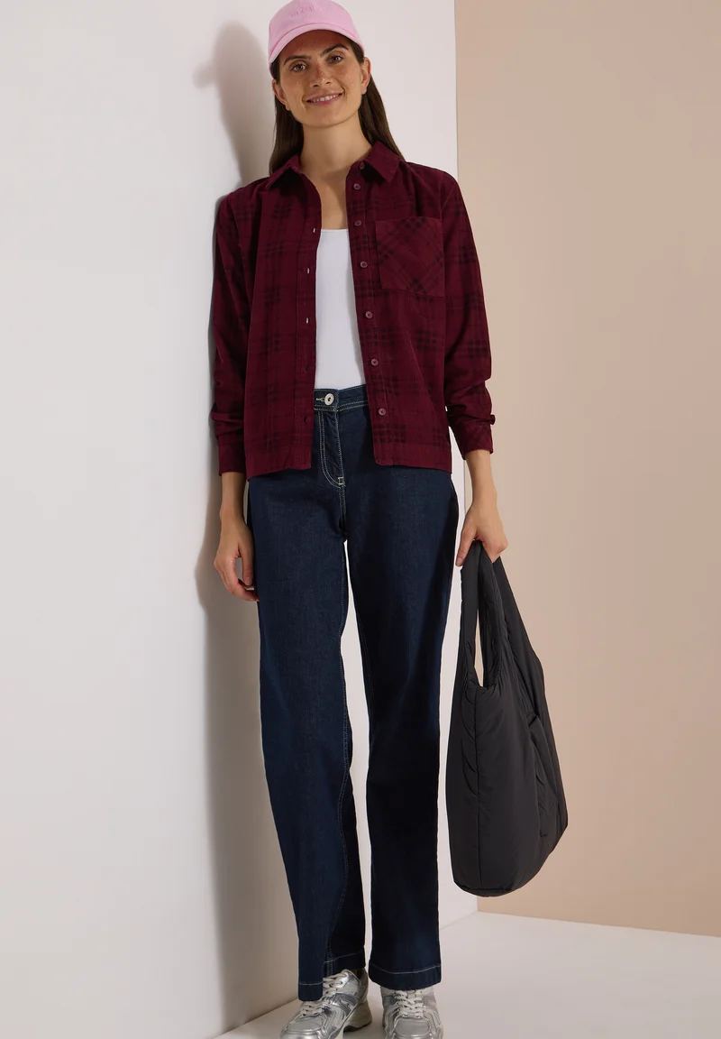 CECIL - Langarm Hemdbluse mit Karomuster - Farbe: berry red