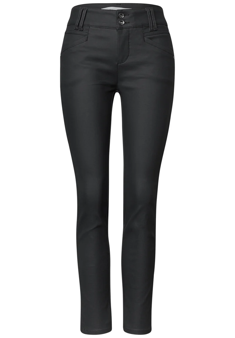Street One - Mid Waist Hose im Slim Fit in Leder-Optik - Farbe: Black