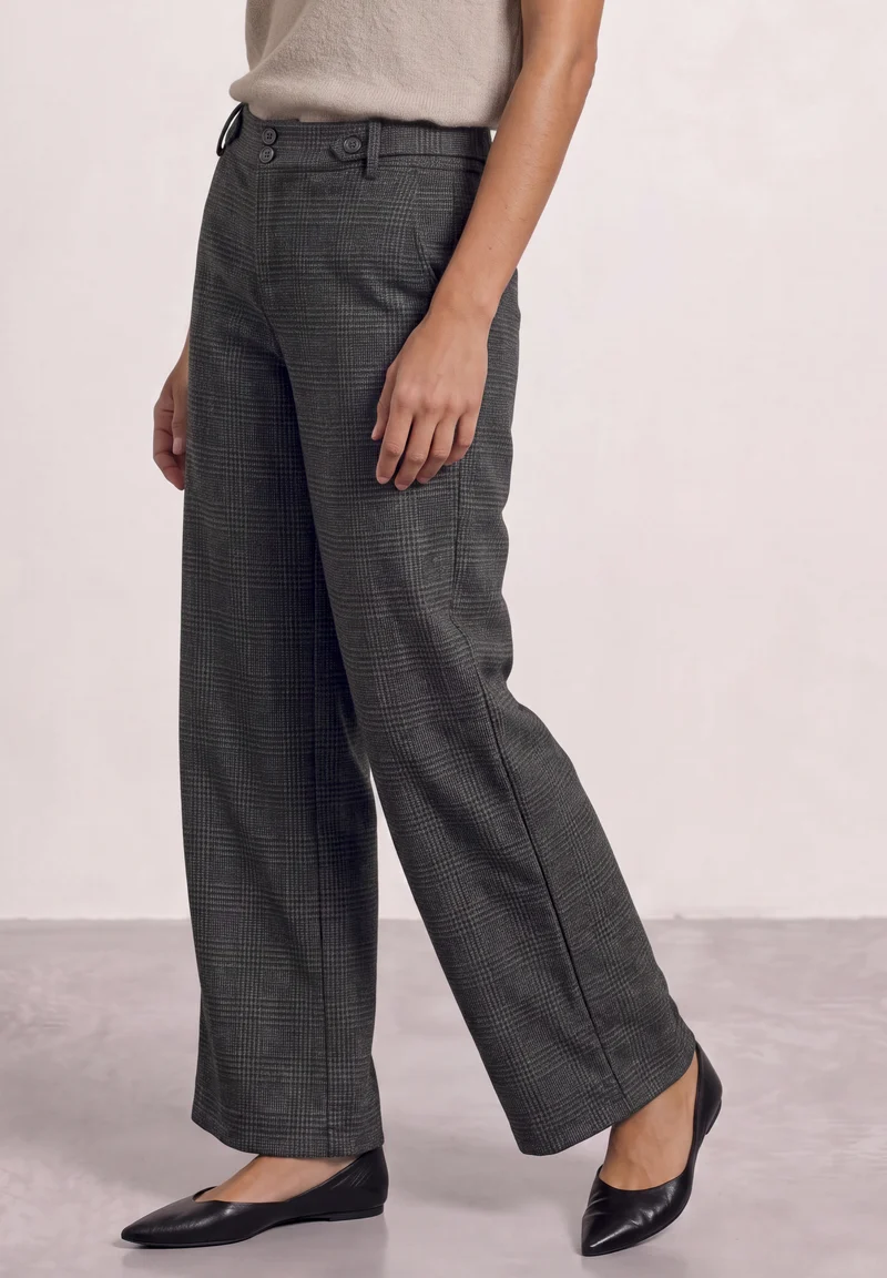 Street One - High Waist Wide Leg Hose mit Karomuster - Farbe: Black