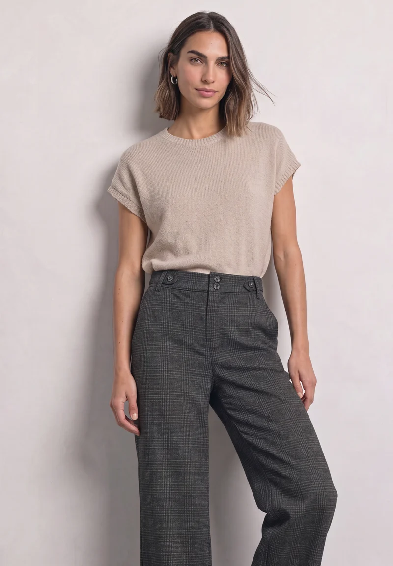 Street One - High Waist Wide Leg Hose mit Karomuster - Farbe: Black