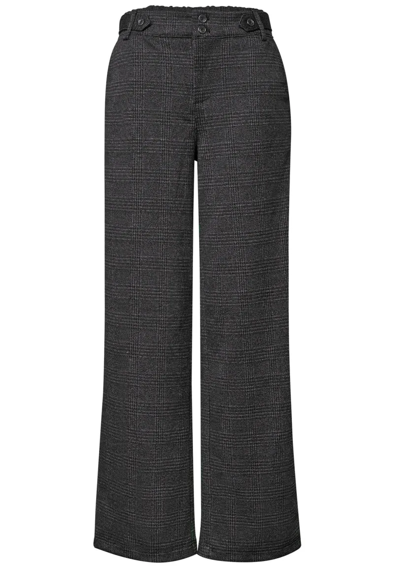 Street One - High Waist Wide Leg Hose mit Karomuster - Farbe: Black