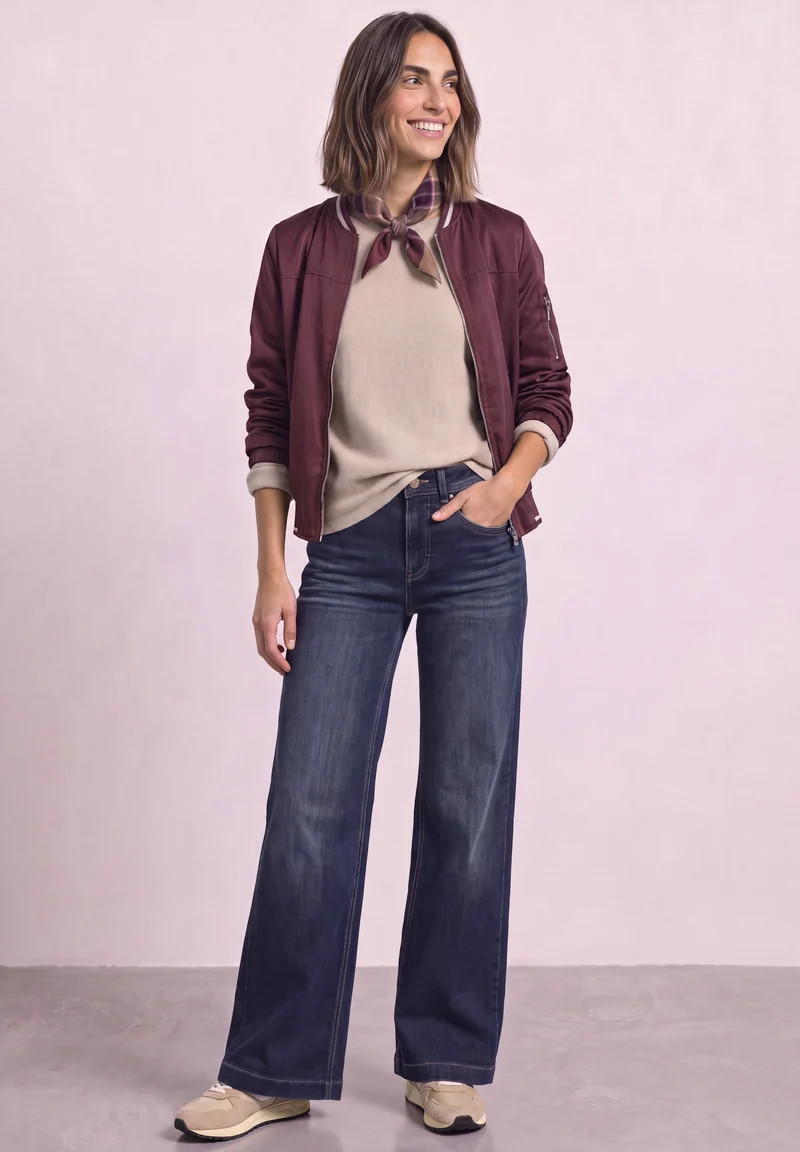 Street One - High Waist Wide Leg Jeans im Loose Fit - Farbe: Dark Blue Clean washed