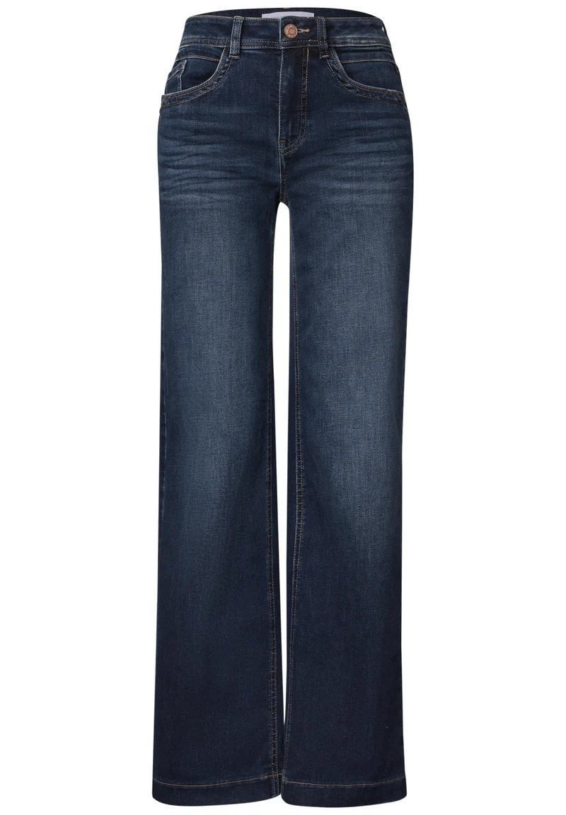 Street One - High Waist Wide Leg Jeans im Loose Fit - Farbe: Dark Blue Clean washed