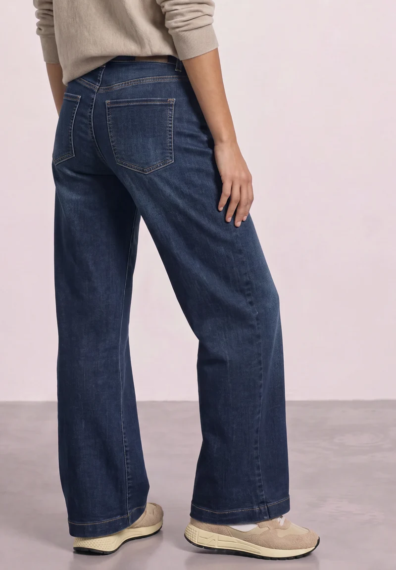 Street One - High Waist Wide Leg Jeans im Loose Fit - Farbe: Dark Blue Clean washed