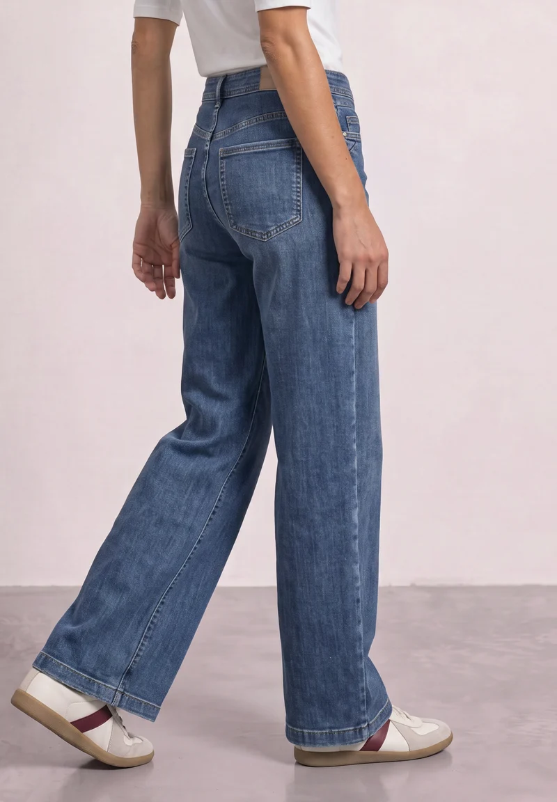 Street One - High Waist Wide Leg Jeans im Loose Fit - Farbe: Medium Blue Soft Washed