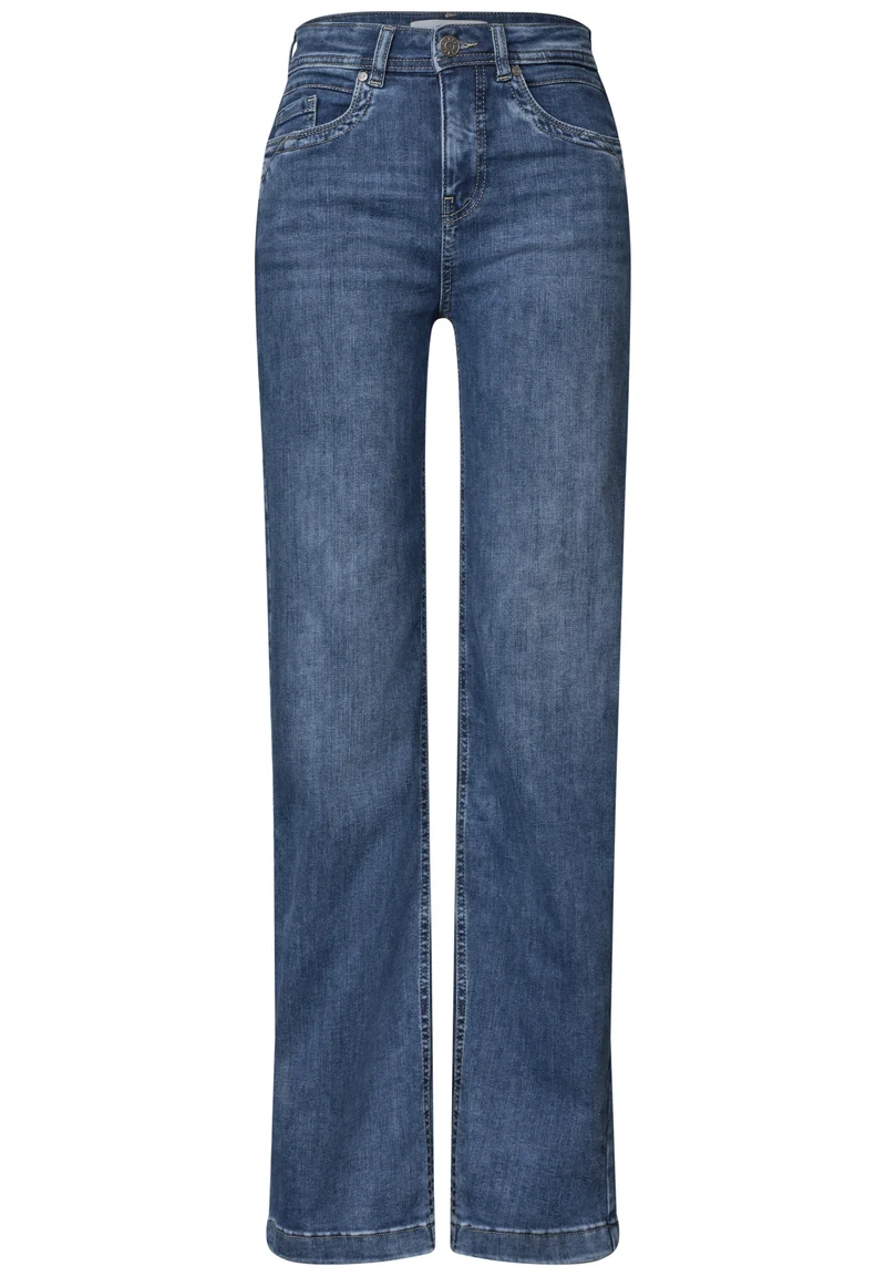 Street One - High Waist Wide Leg Jeans im Loose Fit - Farbe: Medium Blue Soft Washed