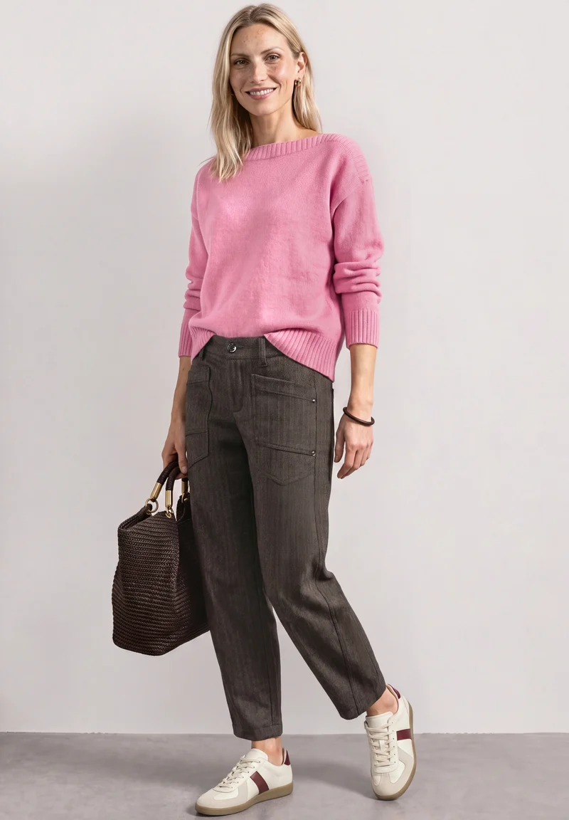 Street One - High Waist Barrel Leg Hose mit Elastikbund - Farbe: black coffee