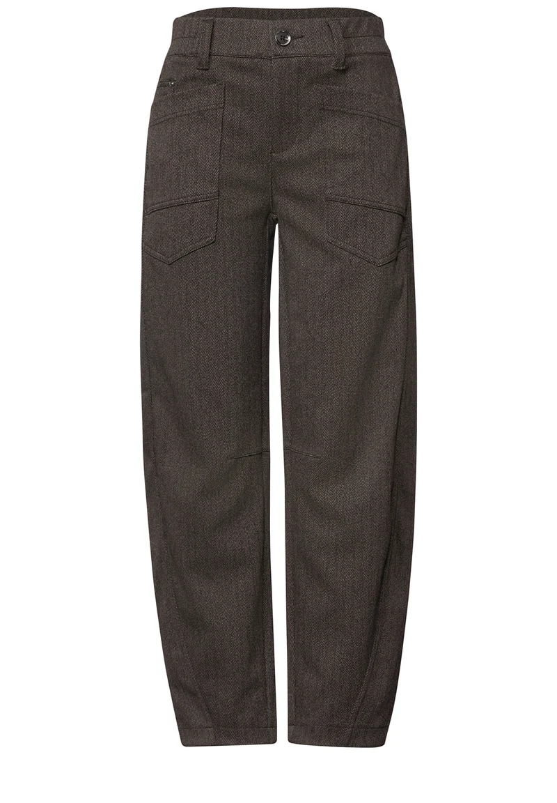 Street One - High Waist Barrel Leg Hose mit Elastikbund - Farbe: black coffee