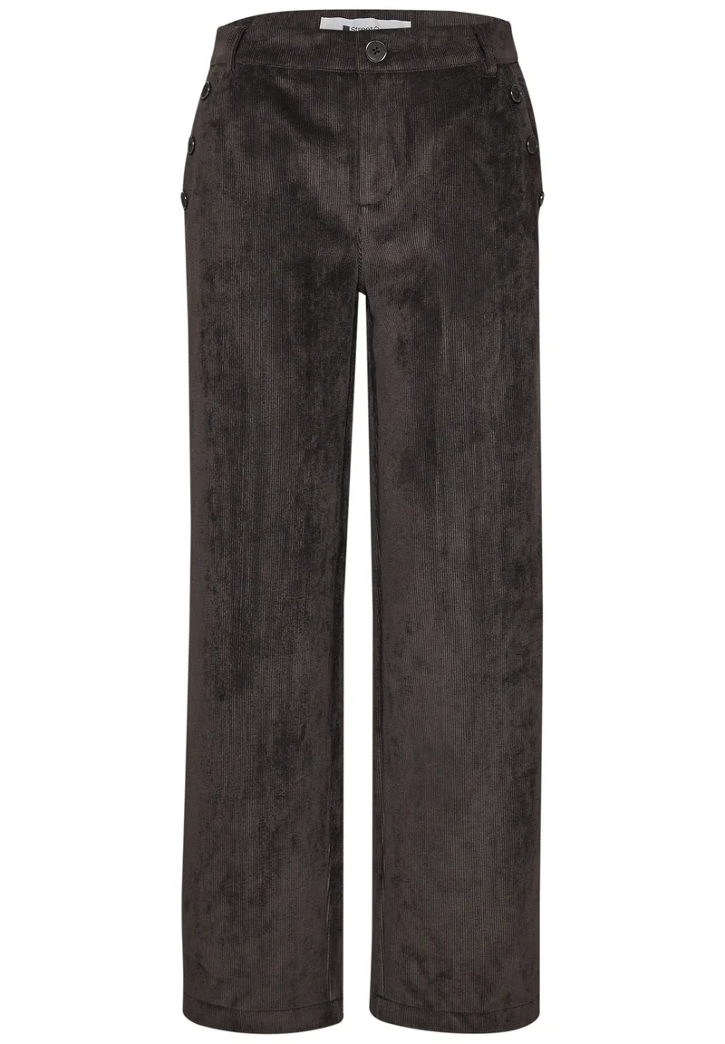 Street One - Mid Waist Straight Leg Hose mit Knöpfen - Farbe: black coffee