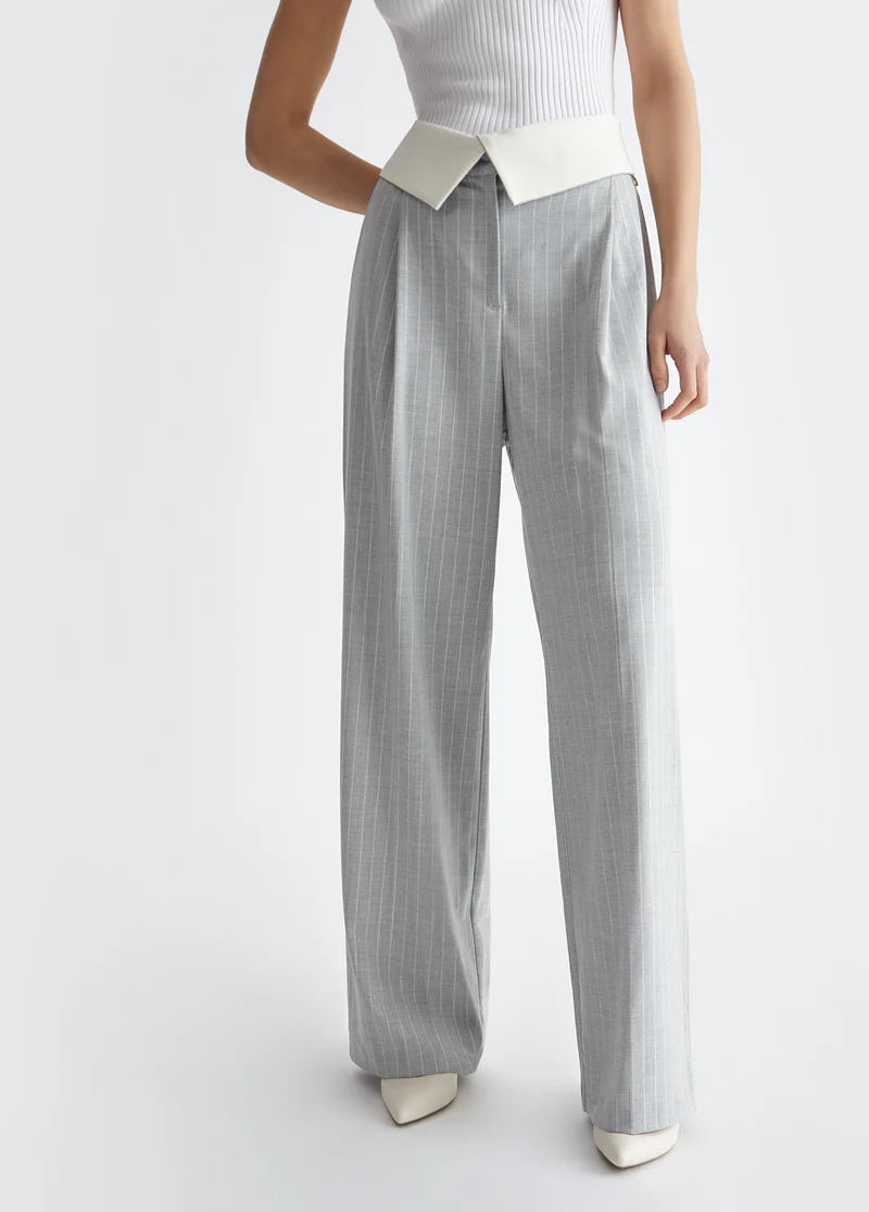 Wide-Leg Pinstripe Trousers