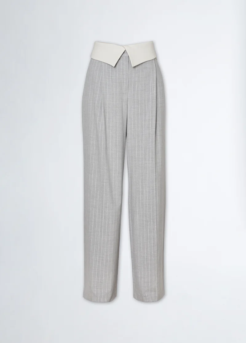 Wide-Leg Pinstripe Trousers