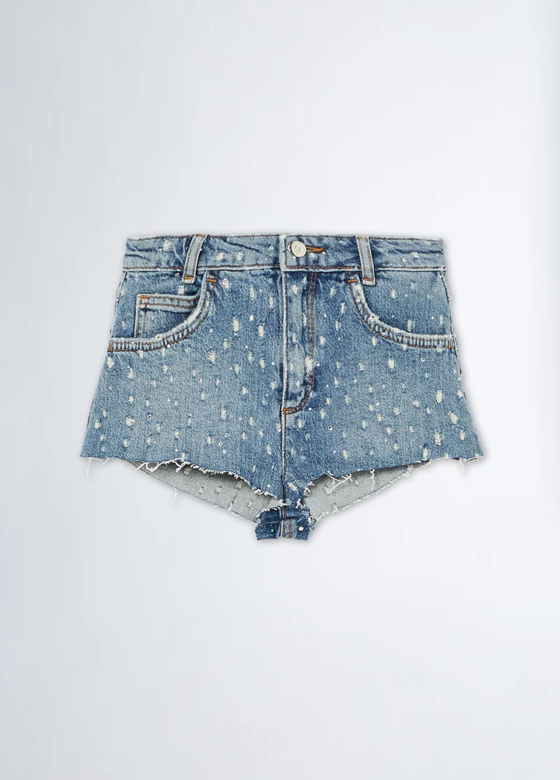 Denim Shorts with Gemstones