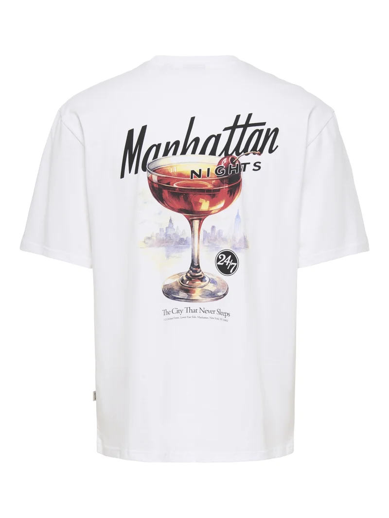ONSFRED DRINKS LIFE RLX SS TEE, Bright White/MANHATTAN