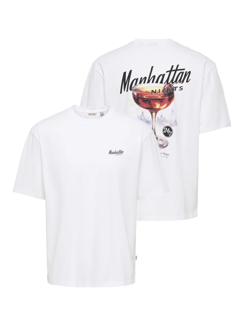 ONSFRED DRINKS LIFE RLX SS TEE, Bright White/MANHATTAN