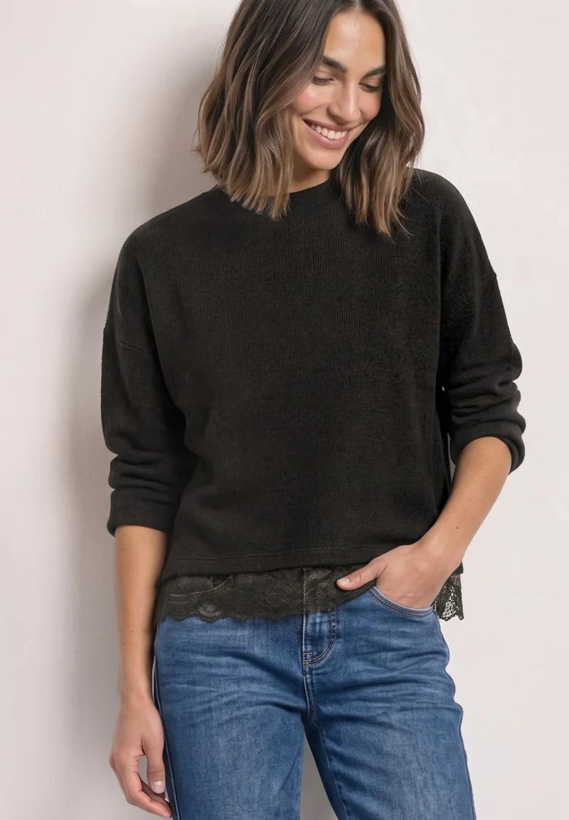 LTD QR soft melange look shirt, black coffee mel.