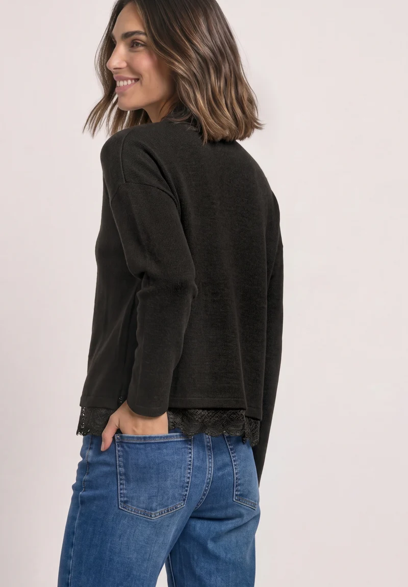 LTD QR soft melange look shirt, black coffee mel.
