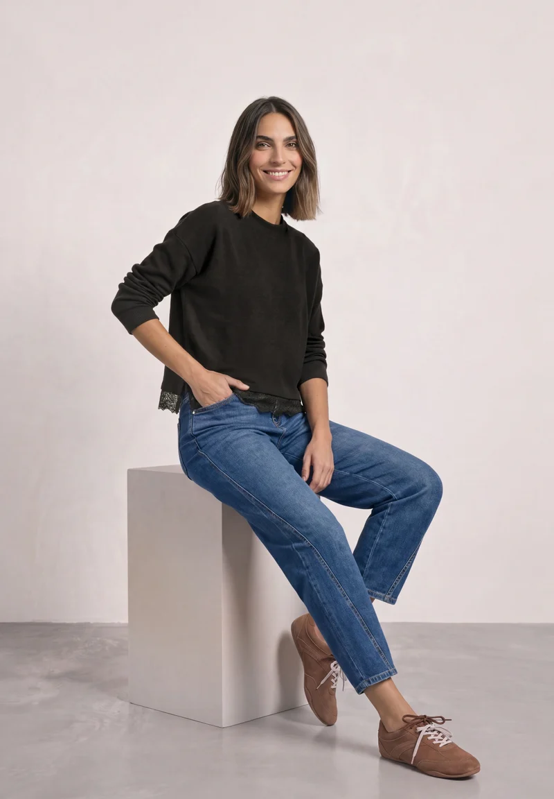 LTD QR soft melange look shirt, black coffee mel.