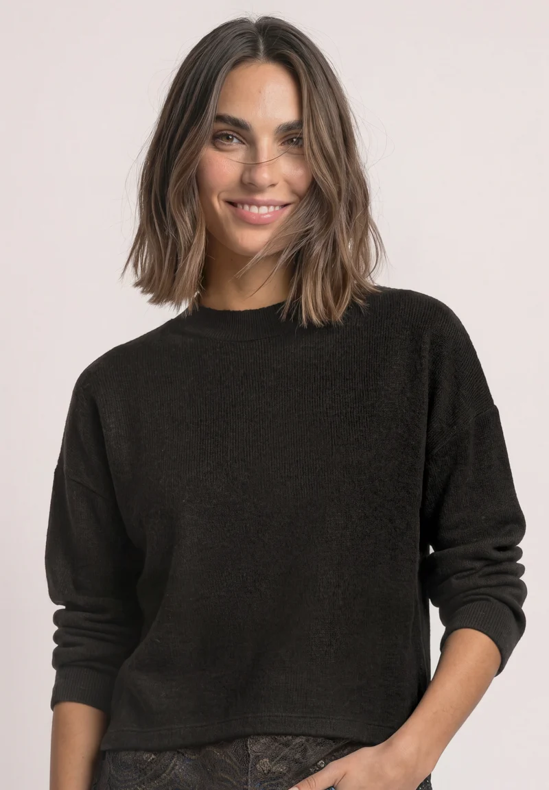 LTD QR soft melange look shirt, black coffee mel.