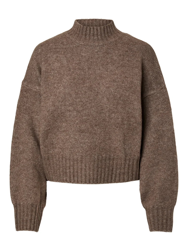PCAICO LS SHORT HIGH NECK KNIT BC, Coffee Quartz/Melange
