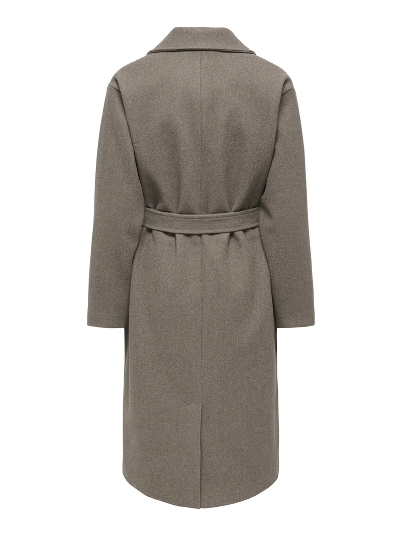 JDYVEGA LONG BELT COAT OTW HAB, Walnut/BLACK MELANGE