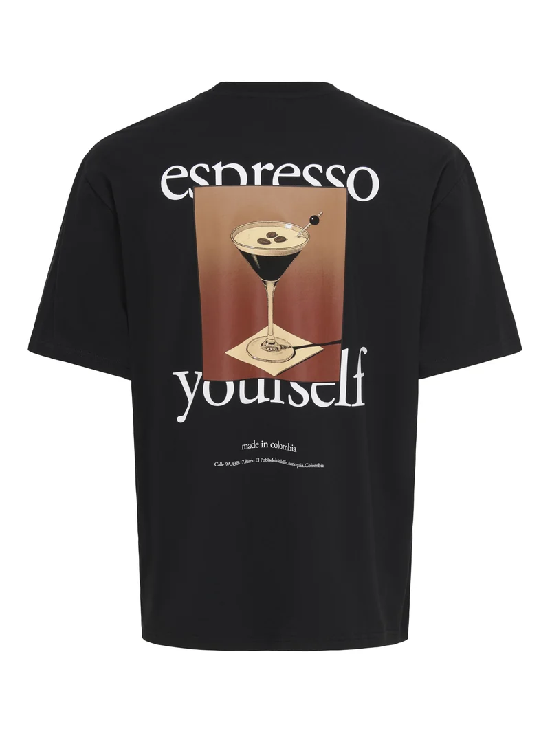 ONSFRED DRINKS LIFE RLX SS TEE, Black/ESPRESSO YOURSELF