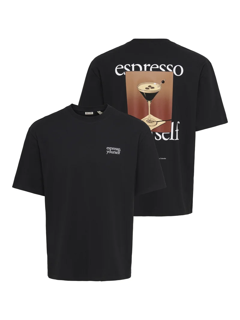 ONSFRED DRINKS LIFE RLX SS TEE, Black/ESPRESSO YOURSELF