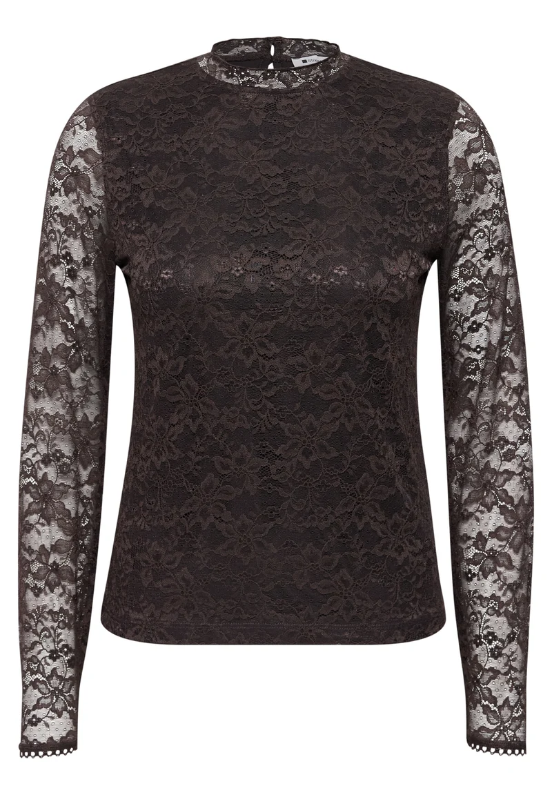 LTD QR lace turtle neck shirt, black coffee