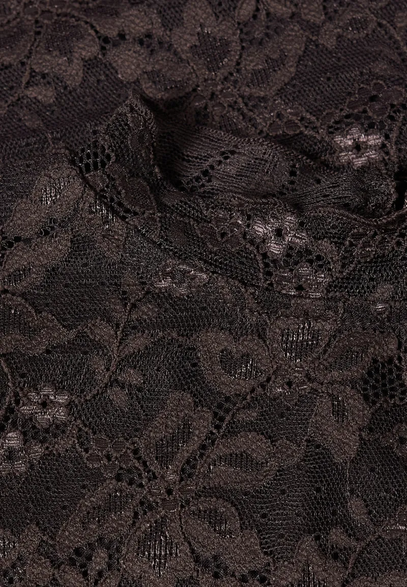 LTD QR lace turtle neck shirt, black coffee