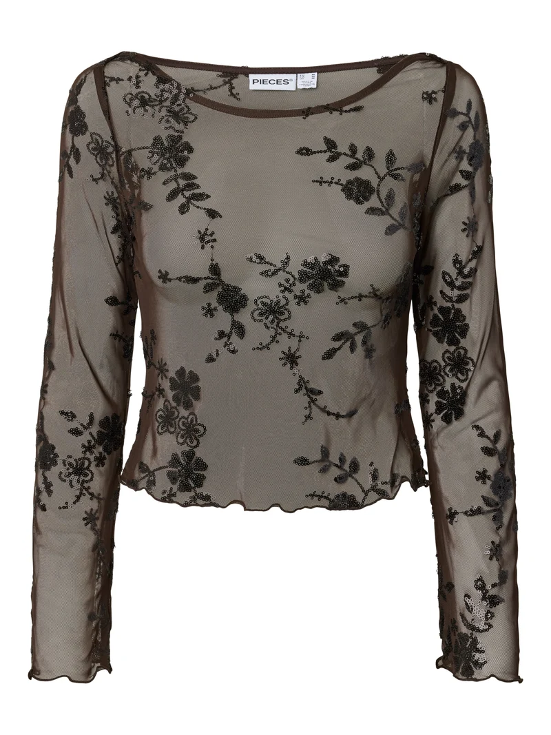 PCEVITA LS TOP JRS BC, Wren/Black sequins