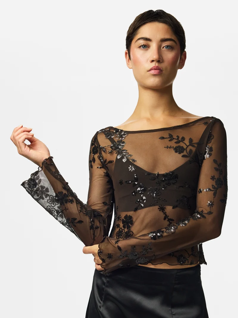 PCEVITA LS TOP JRS BC, Wren/Black sequins