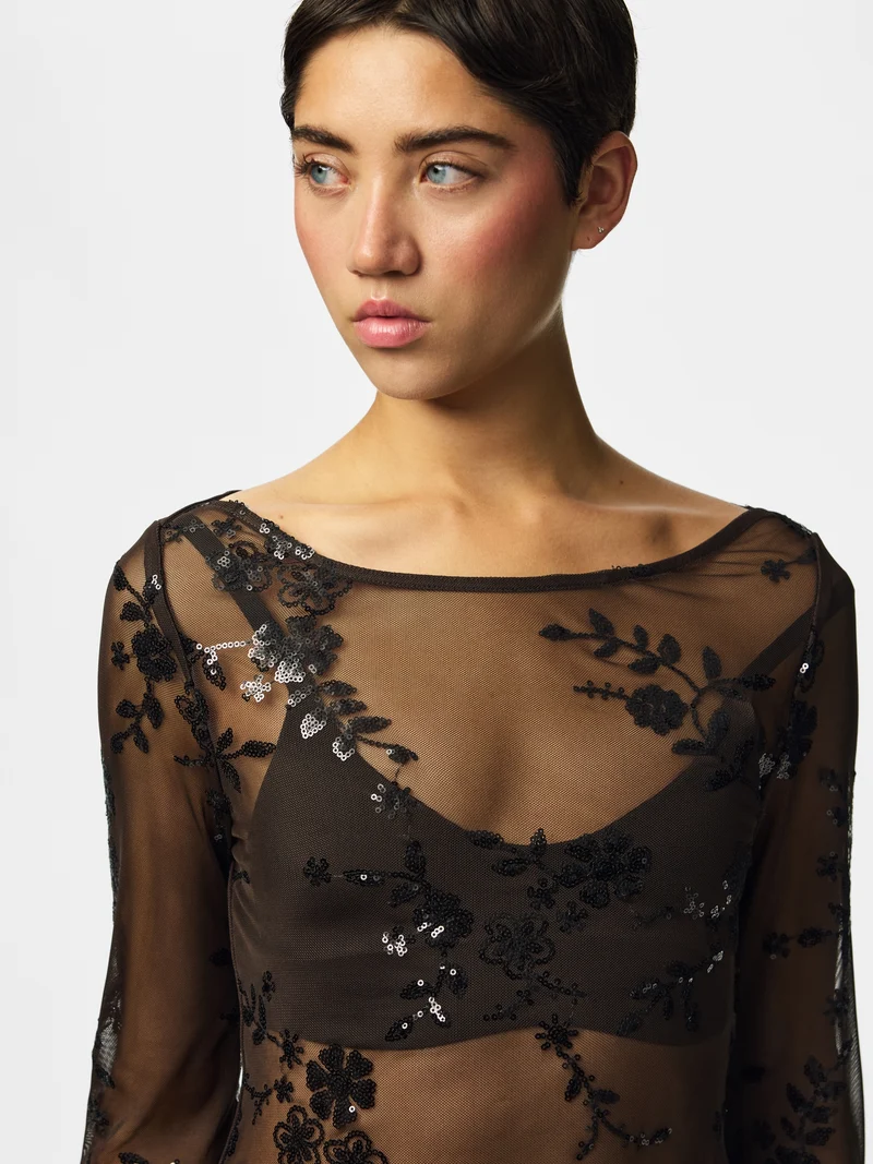 PCEVITA LS TOP JRS BC, Wren/Black sequins