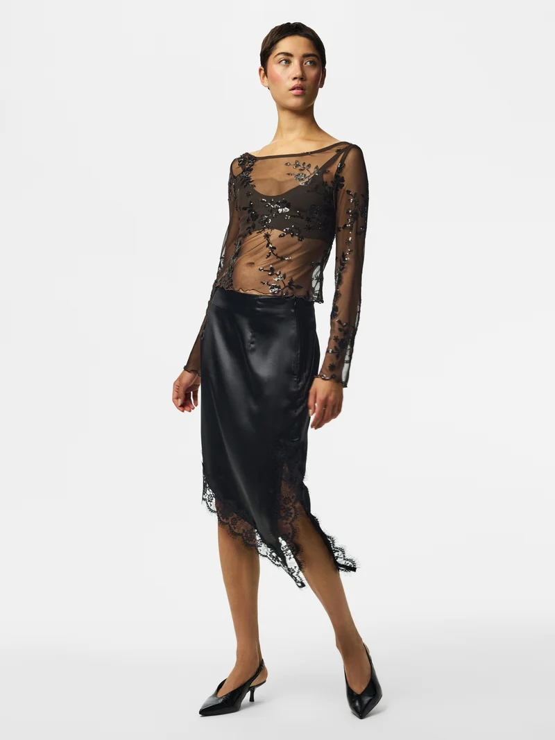 PCEVITA LS TOP JRS BC, Wren/Black sequins