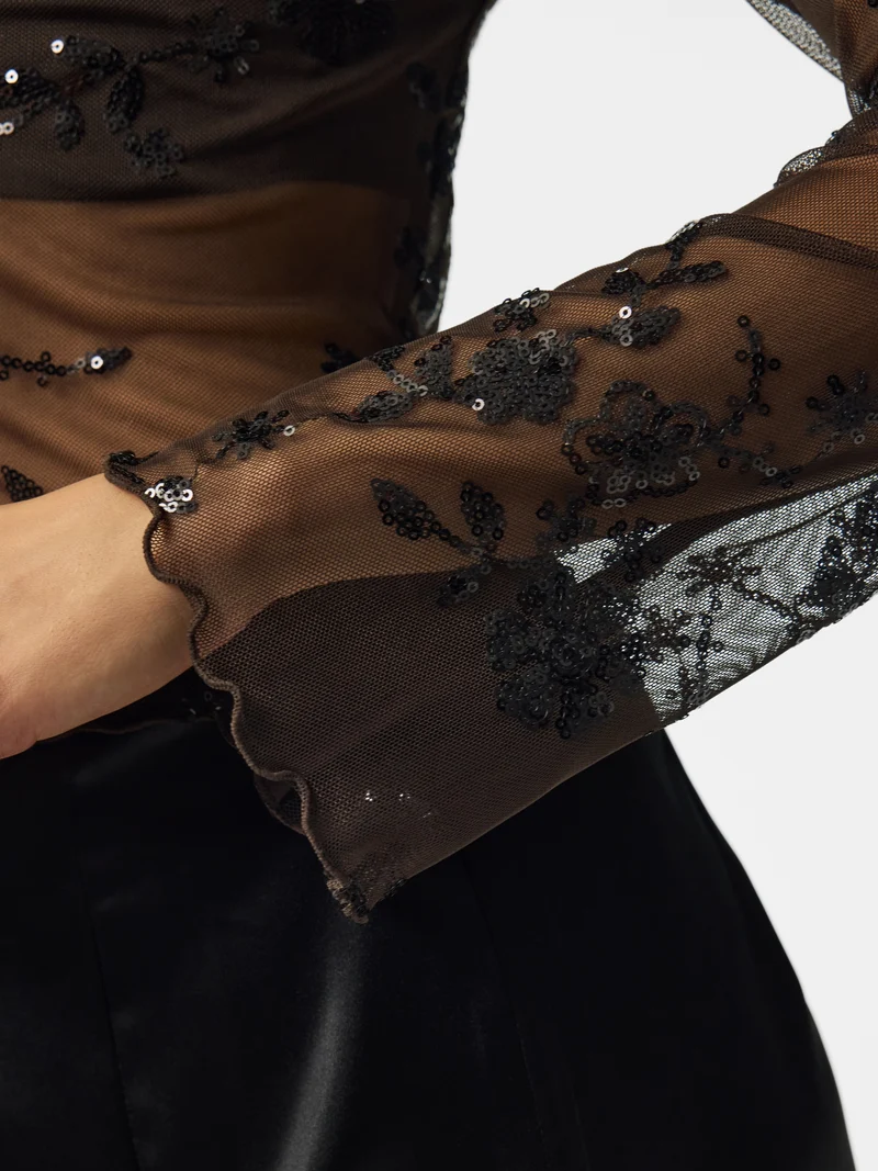 PCEVITA LS TOP JRS BC, Wren/Black sequins