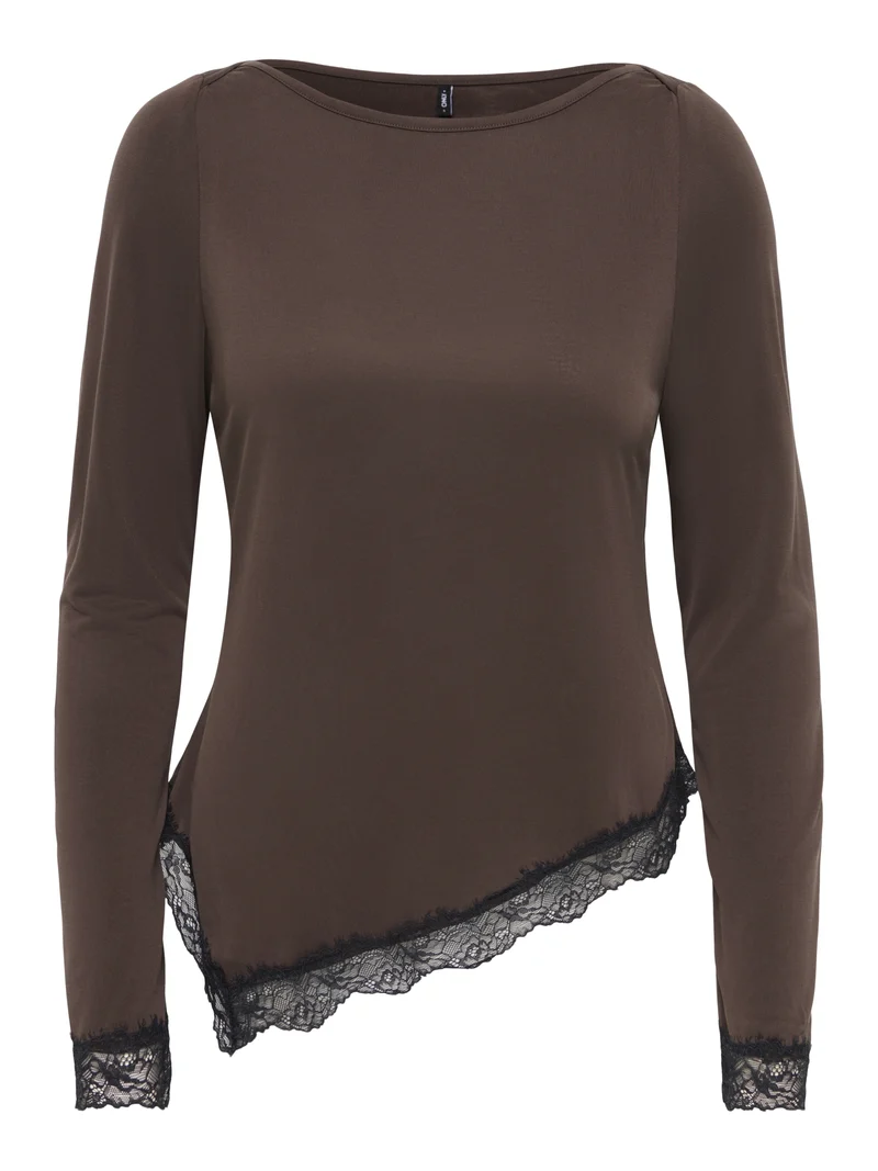 ONLFREE L/S LACE TOP JRS, Coffee Bean/Black lace