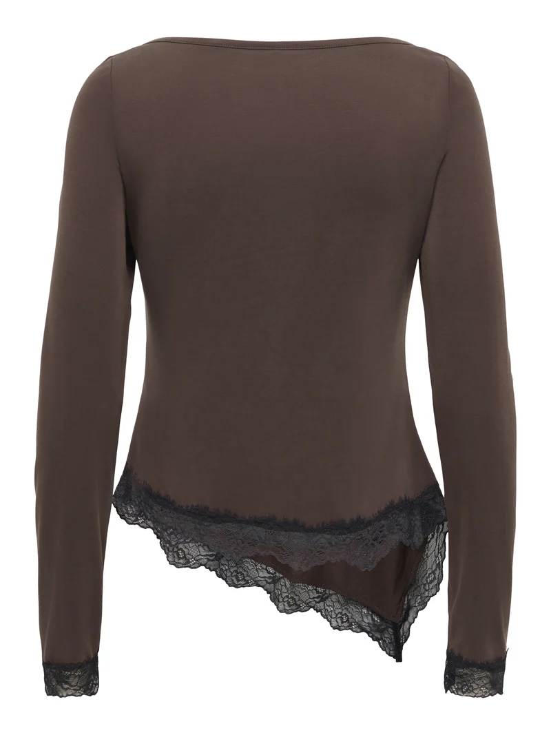 ONLFREE L/S LACE TOP JRS, Coffee Bean/Black lace
