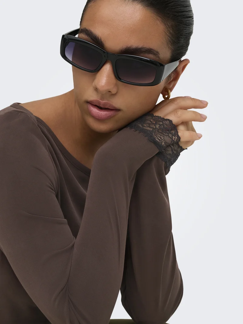 ONLFREE L/S LACE TOP JRS, Coffee Bean/Black lace