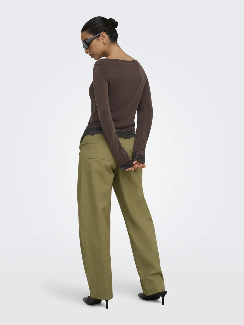 ONLFREE L/S LACE TOP JRS, Coffee Bean/Black lace