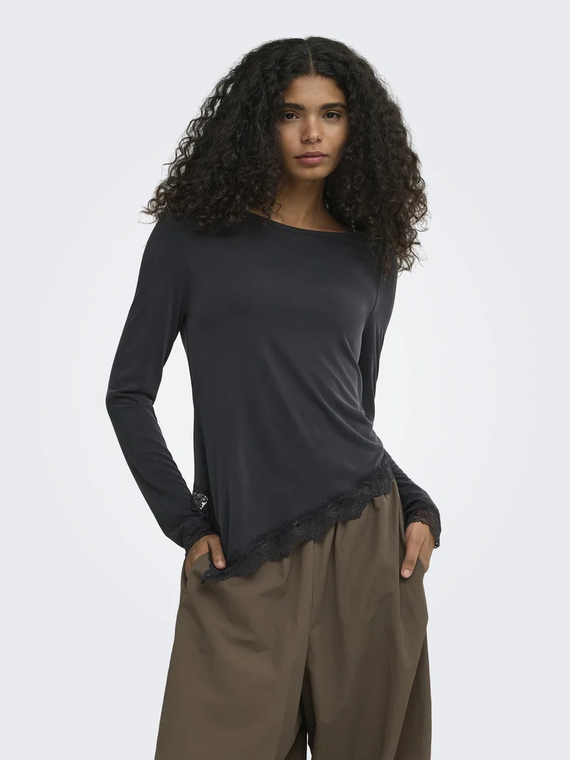 ONLFREE L/S LACE TOP JRS, Black/Black lace
