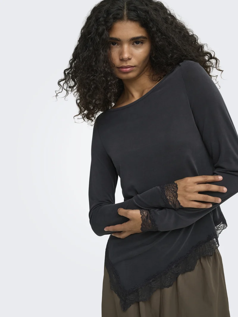 ONLFREE L/S LACE TOP JRS, Black/Black lace