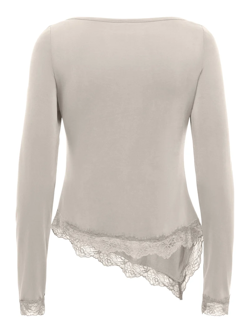 ONLFREE L/S LACE TOP JRS, Pumice Stone/Tonal lace