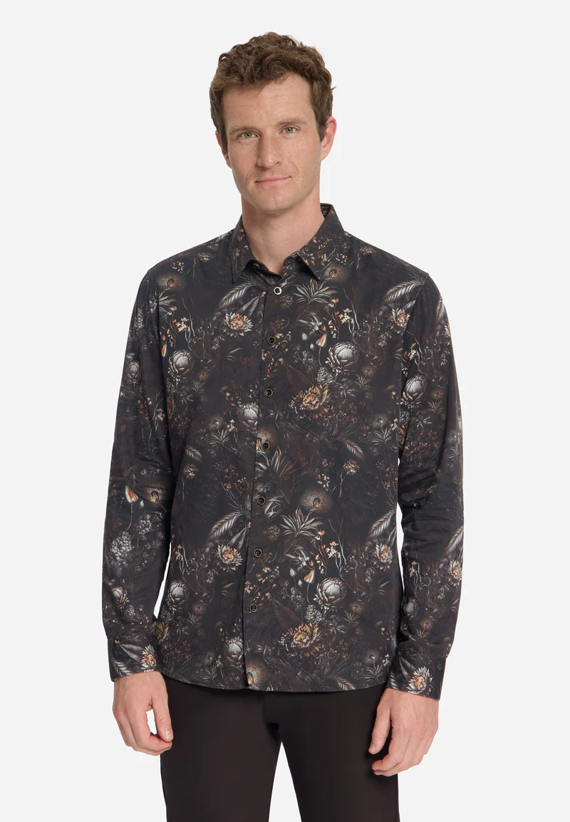 Shirt Allover Printed Satin Weave, Black