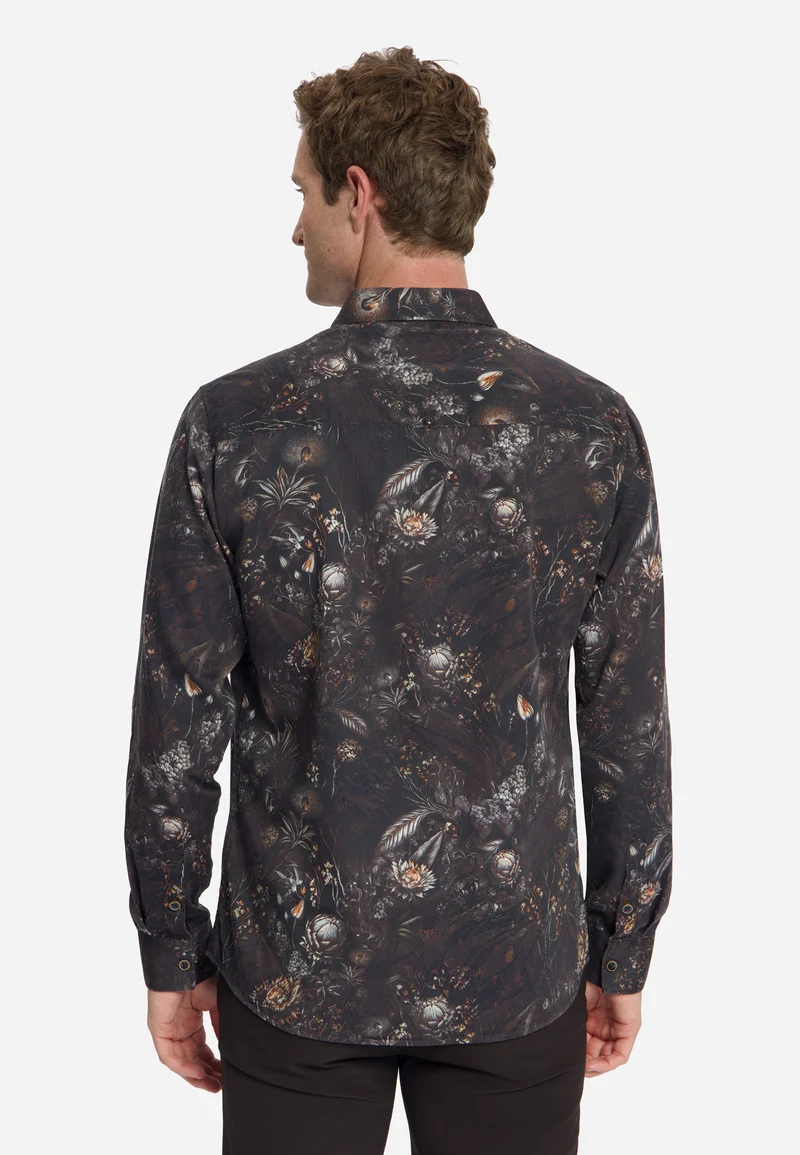 Shirt Allover Printed Satin Weave, Black