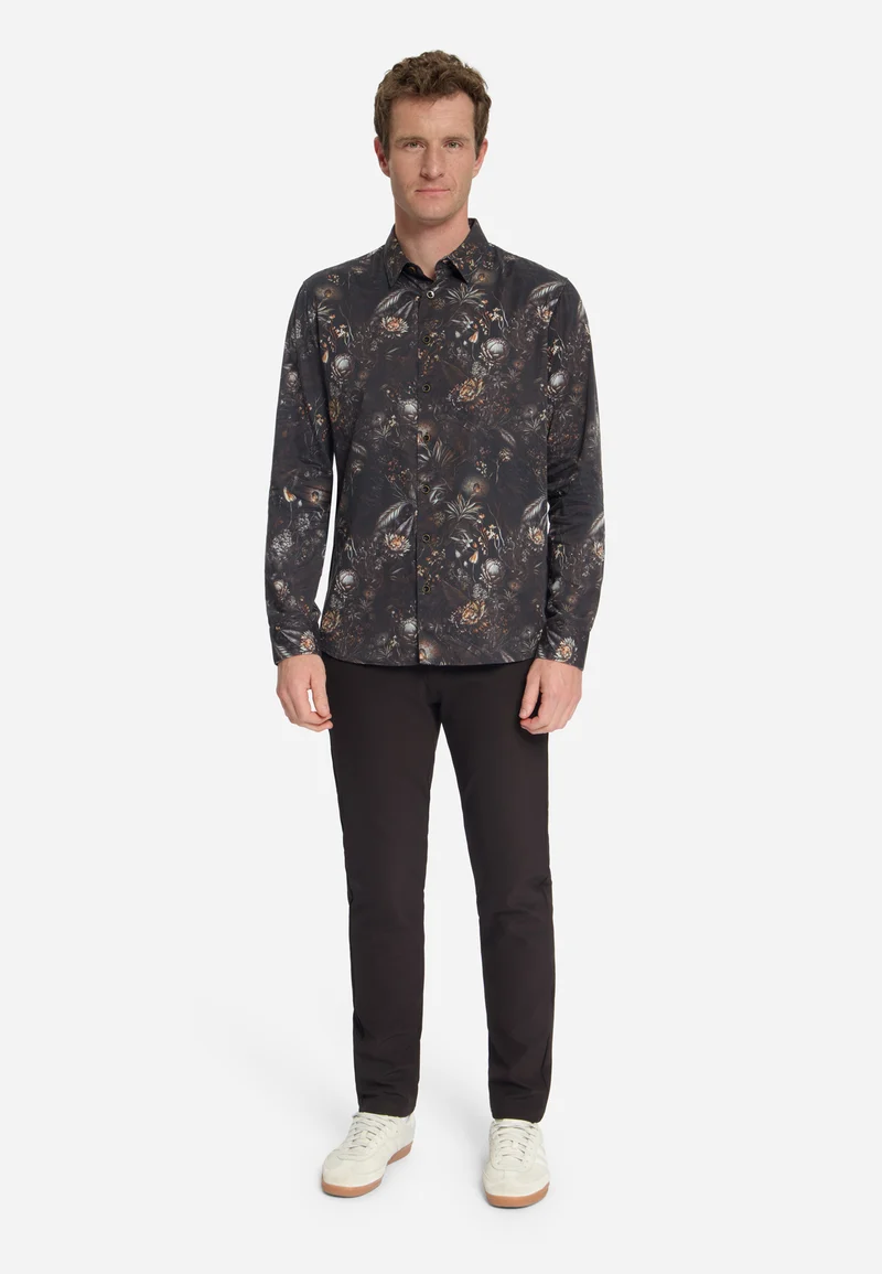 Shirt Allover Printed Satin Weave, Black