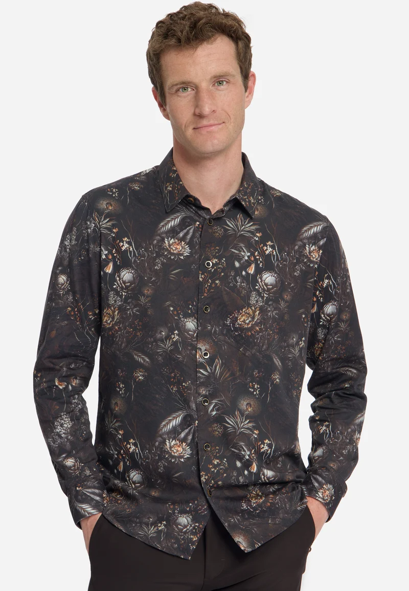 Shirt Allover Printed Satin Weave, Black