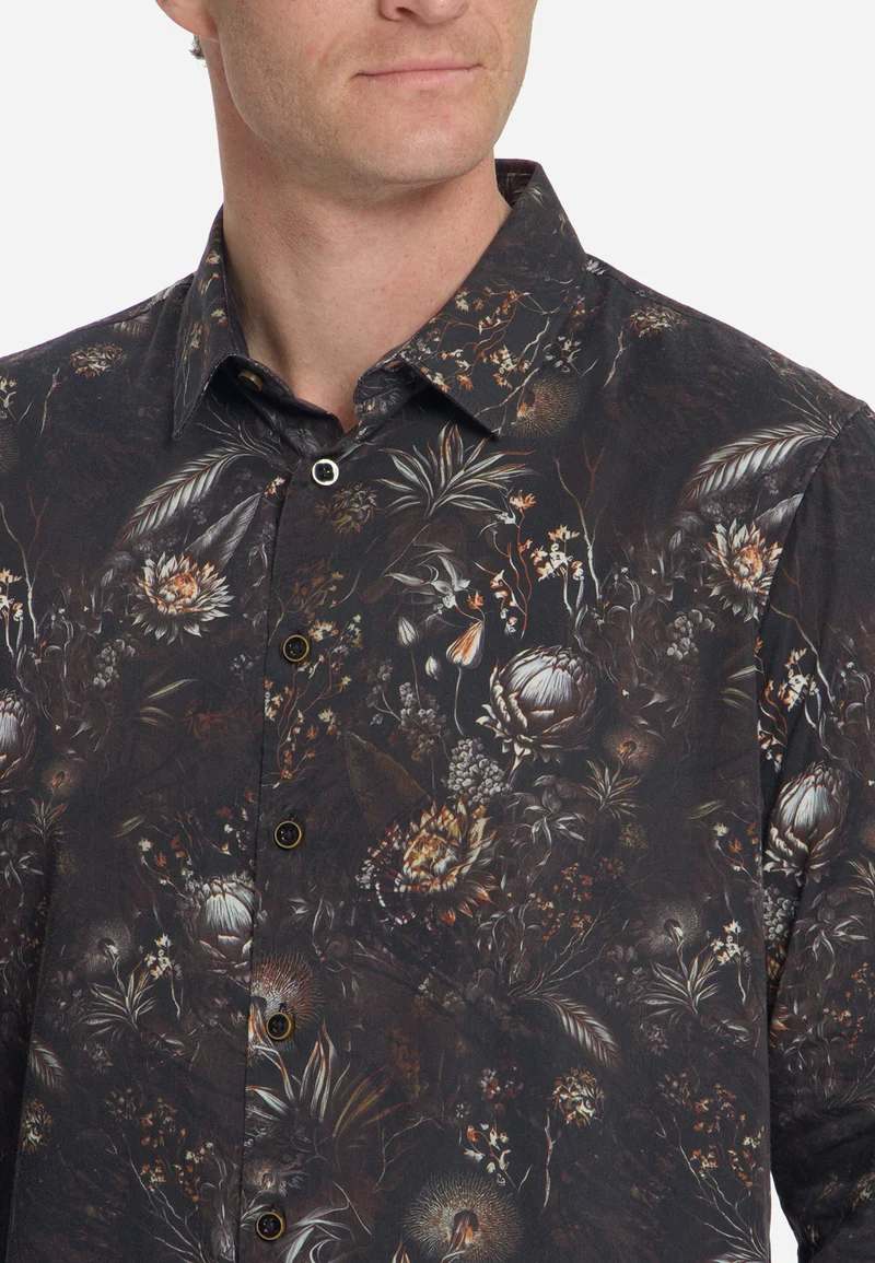 Shirt Allover Printed Satin Weave, Black